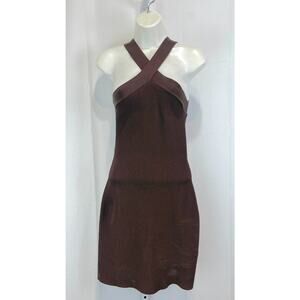 BABATON Aritzia Sculpt Knit Criss Cross Mini Dress Halter Bodycon Brown Size S